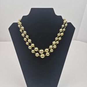 VTG 50s Lisner Gold Tone Double‎ Strand Beaded Necklace 15–18" Glam Cocktail MCM